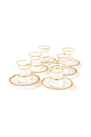 Mest 12 Parça 6 Kişilik Gold Yaldızlı Cam Çay Bardağı Seti Şıklığı Sofralarınıza Taşıyın Gold