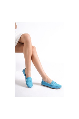Mubiano Hakiki Deri 202-m Oval Burunlu Kadın Mavi Babet & Loafer Ayakkabı Mavi