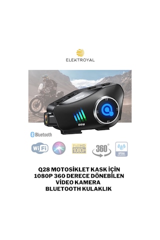 Wearfitpro Q28 Motosiklet Kask İçin 1080p 360 Derece Dönebilen Video Kamera Bluetooth Kulaklık