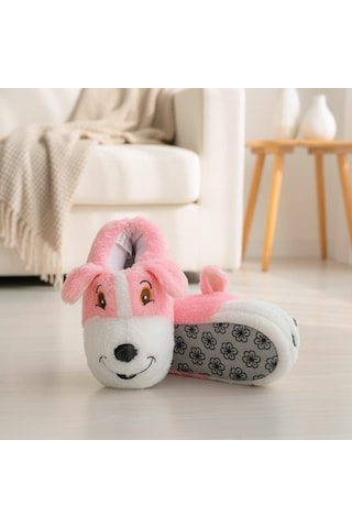 Papucumun Dünyası Unisex Yumuşak Taban Sevimli Köpek Panduf Yetişkin Ve Çocuk Kız Ve Erkek Panduf Pembe