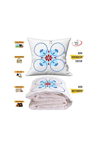 Modern Bordür Desen Tv Battaniyeli Opsiyonel Dekoratif Yastık Kırlent 2 İn 1 Battaniye Çok Renkli