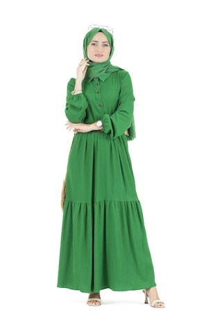 Sevitli Hasır Kemerli Elbise-benetton Yeşili-1294-benetton Yeşil