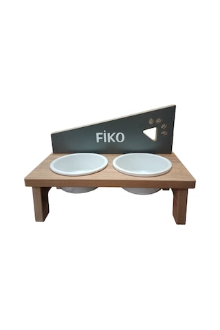 Realwood Özel İsimli Seramik Kaplı Kedi Köpek Mama Su Kabı Stantı