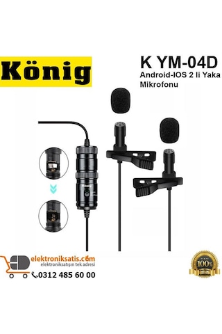 König K Ym 04D Android Uyumlu iOS 2 Li Yaka Mikrofonu