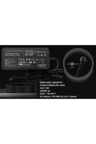 Nbtech Fast C197 20v 6a 120w 4.5mm 3.0 Mm Uç Asus Yeni Nesil Şarj Adaptör