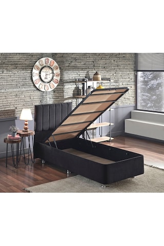 Nironyatak Niron Ela Baza Ve Başlık Seti -100 x 200 CM Cm Tek Kişilik Siyah Kumaş