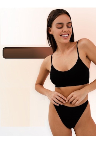 Mistirik Pisun Model Ip Askılı Örme Kumaş Büstiyer Korse Spor Sütyen Korse Ince Askılı Siyah Renk Siyah