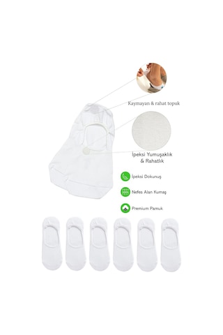 Kral Socks Erkek - Kadın Düz Desen 6 Çift Pamuklu Terletmez Babet Çorap Beyaz