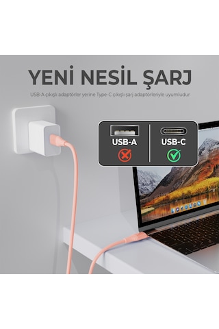 Bix BXSC1CC 60W Type-C To Type-C 1.2 M Silikon Şarj ve Data Kablosu Mercan