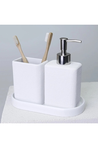 By Selim Linen Beyaz 5 Parça Polyester Banyo Seti Beyaz