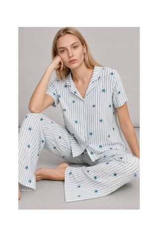 Fit Women Kadın Kısa Kollu Rahat Mavi Pijama Takımı 4728