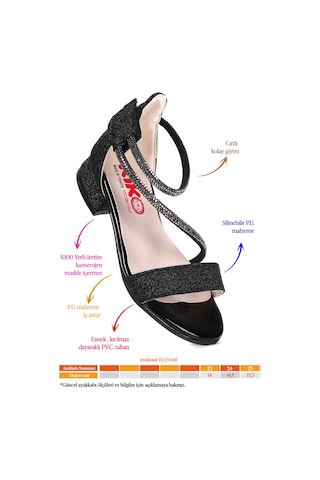 Kiko Kids Yada Kum Simli Kız Bebek 2 Cm Topuklu Sandalet Abiye Ayakkabı Siyah Siyah
