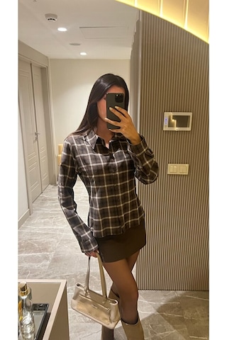 Siyah Ekru Ekose Gömlek Bej