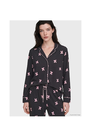 Lcw Dream Gri Gömlek Yaka Desenli Hamile Pijama Takımı
