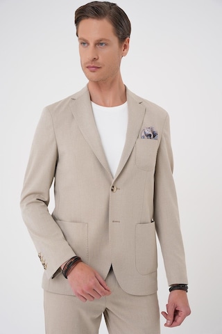 Efor Comfort Fit Mono Yaka Çift Yırtmaç Torba Cep Kendinden Desenli Casual Bej Ceket C 706 Bej