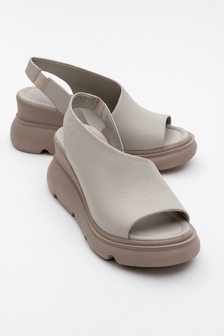 Luvishoes Luvi Shoes Agusto Taş Cilt Hakiki Deri Kadın Dolgu Topuk Sandalet Taş Rengi Taş