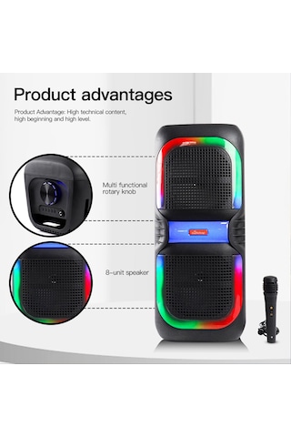 Bluetooth Ms2039 Hoparlör Rgb Led Işıklı Mikrofonlu Telefon, Aux, Radyo, Kareoke, Usb Bağlantı Bataryalı