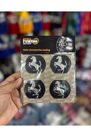 Universal Araç Uyumlu, Siyah At Jant Göbeği Arması, Sticker 4'lü Set 60mm Siyah