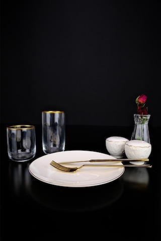 Digithome Lombardino Minimalist Modern Gold Tekli Porselen Pasta Tabağı 20 Cm