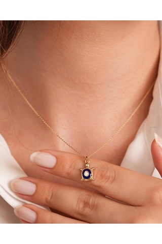 Debora Jewelry 14 Ayar Altın Nazar Boncuklu Minimal Kaplumbağa Kolye
