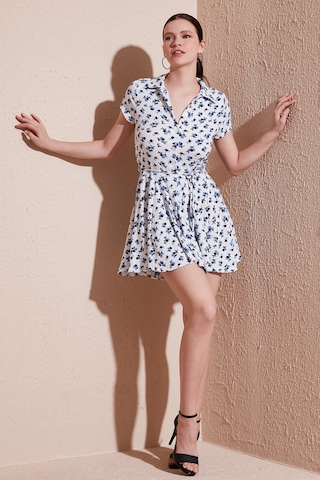 Lela Bağlama Detaylı Mini Gömlek Bayan Elbise 5865572 Beyaz