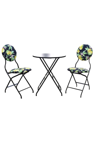 Katlanabilir Limon Desenli Metal Masa Ve Sandalye Takımı - 2 Sand