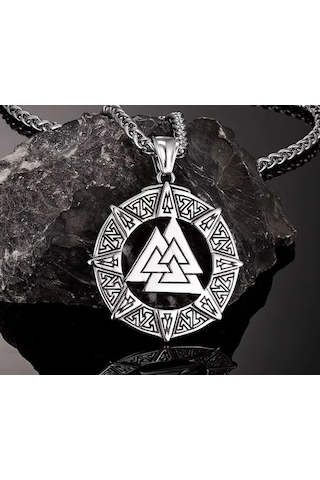 Paslanmaz Çelik Valknut Güç Simgesi Viking Kolye