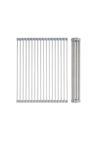 Dianziye Çift Fonksiyonlu Çelik + Silikon Yıkama Tepsisi: Katlanabilir Sulama Rakusu, Isı Dayanıklı, Çok Amaçlı Mutfak Gereci 37x33cm Gri