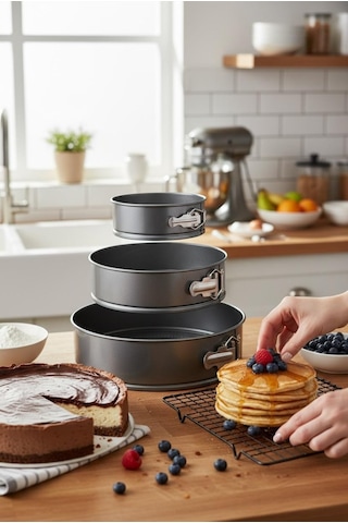 Çınar 3 Lü Kelepçeli Kek Kalıbı - 3 Lü Kek Kalıbı Seti 24-26-28 Cm. Gri
