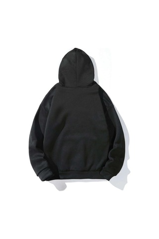 The Happiest Sweatshirt - Siyah Baskılı Oversize Kapüşonlu Siyah