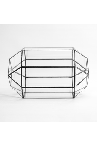 Cam Fanus Geometrik Teraryum Siyah Nonagon