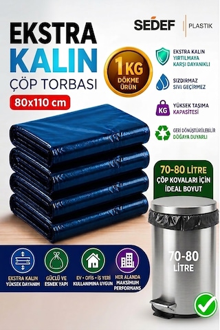 80x110 Cm Extra Kalın Siyah Endüstriyel Çöp Poşeti - 1kg / Ağır Hizmet Tipi