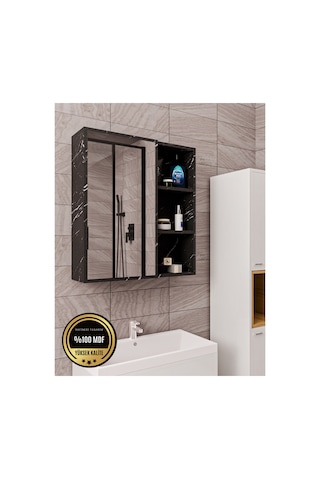 Dalin Tek Kapak Aynalı Banyo Dolabı Raflı Mdf Siyah