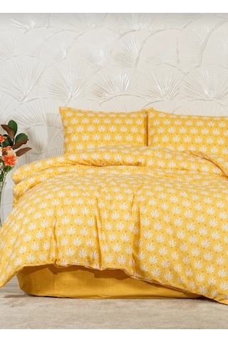 Koyu Turkuaz Batik Desenli Nevresim Takımı Çift Kişilik Koyu Sarı