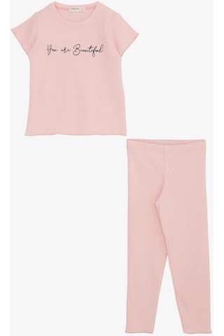 Breeze Kız Çocuk Taytlı Takım Yazı Baskılı 1.5-5 Yaş, Pembe-pembe Pembe