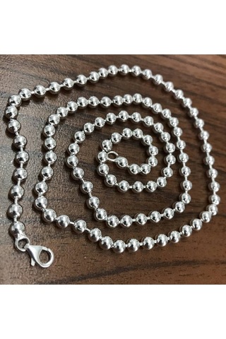 Gümüş Top Erkek Kolye Zincir ve Bileklik Set 33Gr 4Mm Msn19S