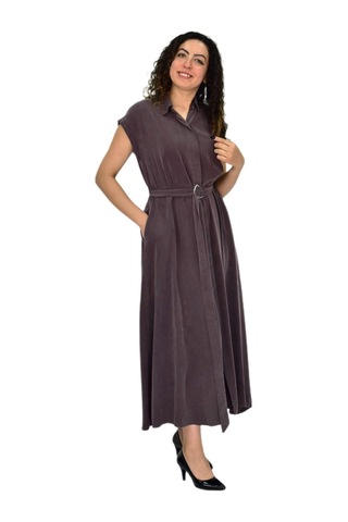 Kadın Beli Kemerli Elbise Bgl-st04639 Kahve