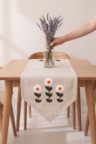 Daisy Cream Kasso Punch İşlemeli Runner 35x110 Cm Çok Renkli