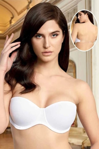 Nurteks 1505 Kadın Askısı Ve Sırtı Şeffaf Push-up Straplez Sütyen-beyaz Beyaz