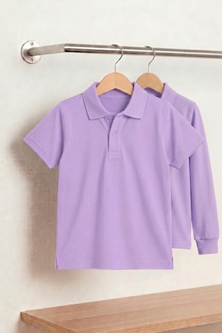 Nacar Store Unisex Çocuk Uzun Ve Kısa Kollu Polo Yaka Okul Tişörtü 2'li Set Lila