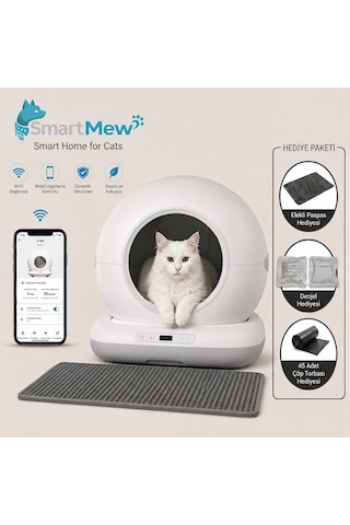 Sce001 Akıllı Otomatik Kedi Tuvaleti 75 Litre Hazneli, Kendi Kendini Temizleyen, Koku Önleyici Özelikli Kedi Kumu Kabı 2 Yıl Garantili