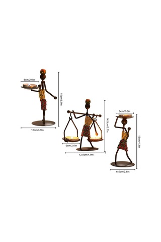 3'lü Mumluk Setleri, Yaratıcı Afrikalı Kabile Kadın Mumluk Orta Parçalar Afrikalı Kadınlar İçin Demir Şamdan T Çok Renkli