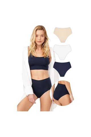 Yüksek Bel Basic Lazer Kesim Bikini Külot 3'Lü Paket - 3-Çok Renkli-M Çok Renkli