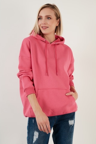 Lela Regular Fit Pamuklu Kapüşonlu Yaka Şardonlu Kışlık Bayan Sweat 5863854 Fuşya