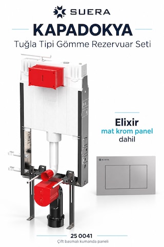 Suera Kapadokya Tuğla Tipi Gömme Rezervuar Seti Elixir Mat Krom Panel 25 0041