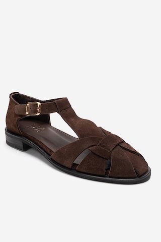 Luvishoes Dexara Kahverengi Süet Hakiki Deri Kadın Sandalet