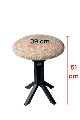 Tabure Kahverengi Puffy Bukle Kumaş Puf Makyaj Masası Sandalyesi