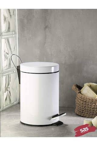 Sas Beyaz Çöp Kovası Wc Fırça Set 2 Li Set 5 Lt Banyo Seti Beyaz