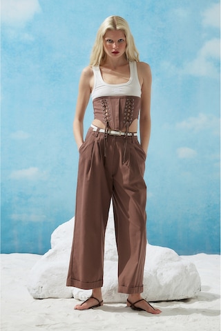 Sagaza Studio Ss6153 Kemerli Cep Detaylı Bol Pantolon Kahve