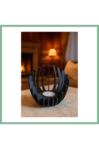 Bşkvirgo 3d Baskı Nilüfer Çiçeği Formlu Mumluk Tealight Mum Tutucu Yapıştırıcısız Geçmeli Dekoratif Mumluk Siyah Bsk2026